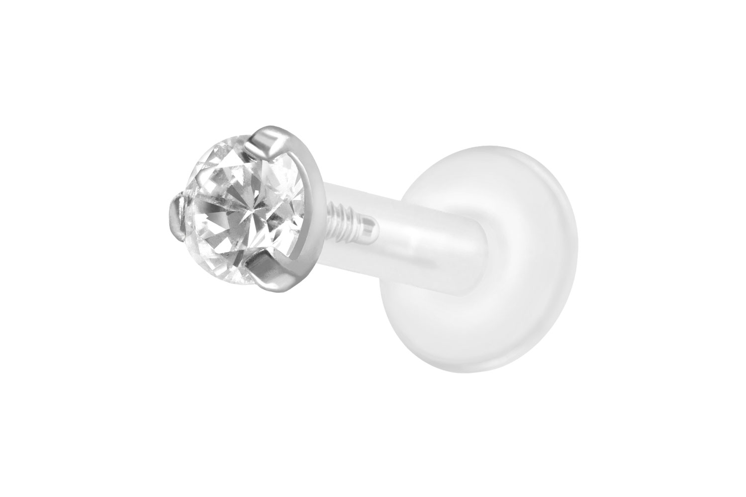 PTFE Labret Piercing mit Innengewinde + Titan-Aufsatz EINGEFASSTER KRISTALL